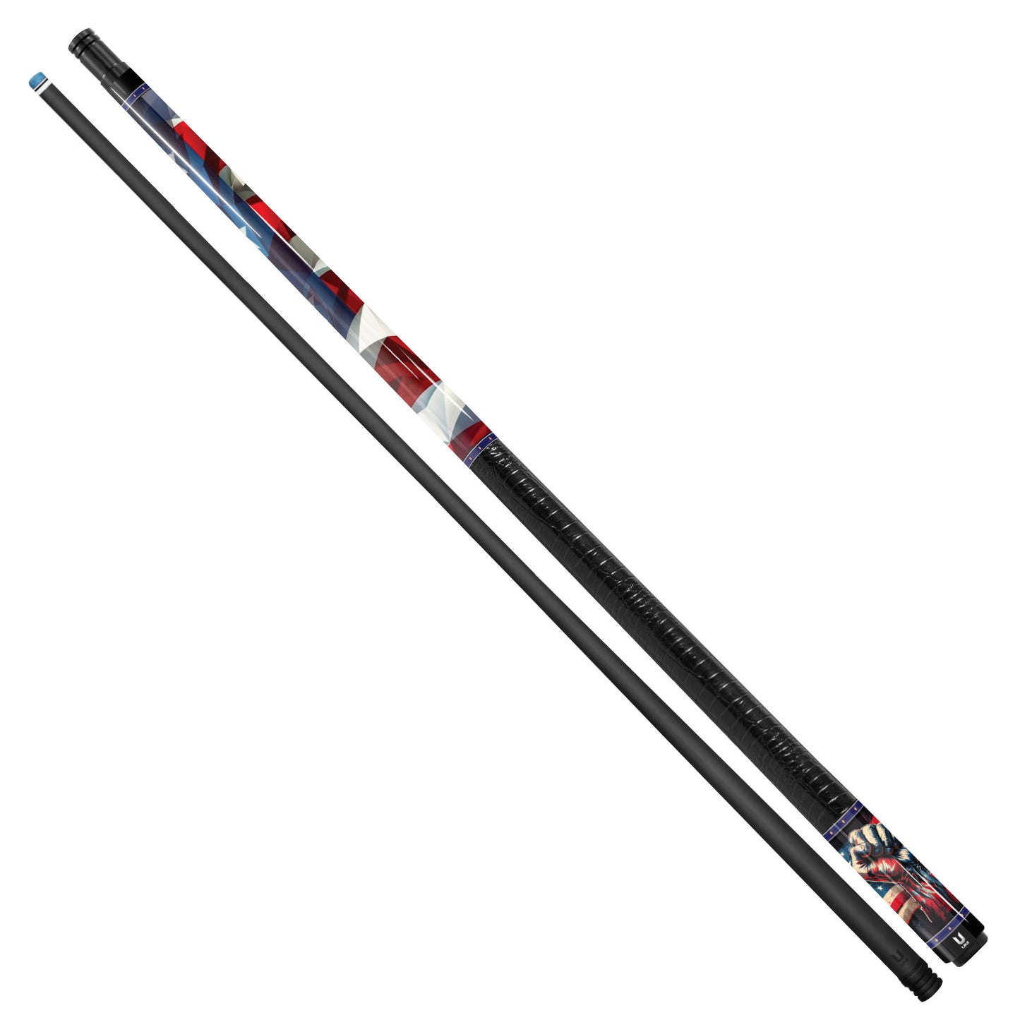 American Grit & Glory Carbon Fiber Pool Cue - Low-Poly Flag & Victory Fist Art Stick