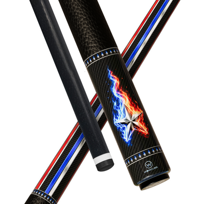 Wowcue Blue-Red Flame Glass Fiber Pool Cue | True Fire on Carbon Weave Theme