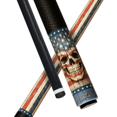 Wowcue Vintage American Flag Glass Fiber Pool Cue | Skull on Weathered Barnwood Flag Theme