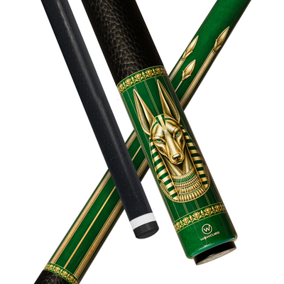 Wowcue Gold Foil Glass Fiber Pool Cue | Golden Anubis on Emerald Theme