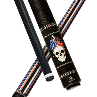 Wowcue Blue-Red Flame Graphic Glass Fiber Pool Cue | Flame Crown Skull Duo Theme