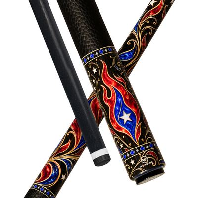 Wowcue Blue-Red Flame Glass Fiber Pool Cue | Ruby and Cobalt Resin Flames Theme