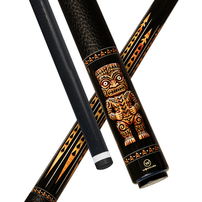 Wowcue Polynesian Glass Fiber Pool Cue | Koa Wood Tiki and Spear Tattoo Theme