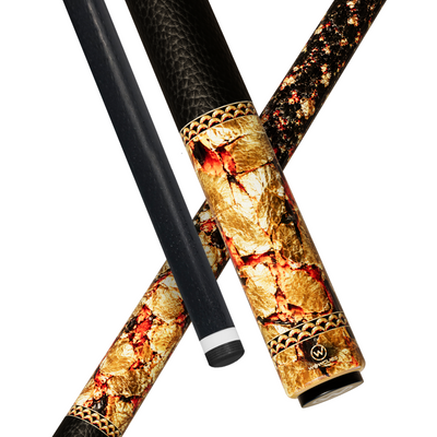 Wowcue Gold Foil Glass Fiber Pool Cue | Crimson and Gold Leaf Flakes Theme