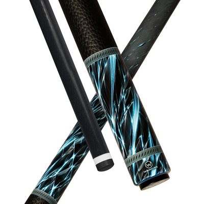 Wowcue Abstract Razor Lines Glass Fiber Pool Cue | Icy Blue Shattered Glass Shards Theme