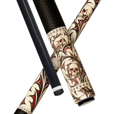 Wowcue Skull Tribal Line Glass Fiber Pool Cue | Ivory Scrimshaw Theme