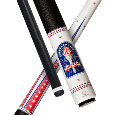 Wowcue USA Pride Glass Fiber Pool Cue | Liberty Torch Pennants on Brushed Silver Theme