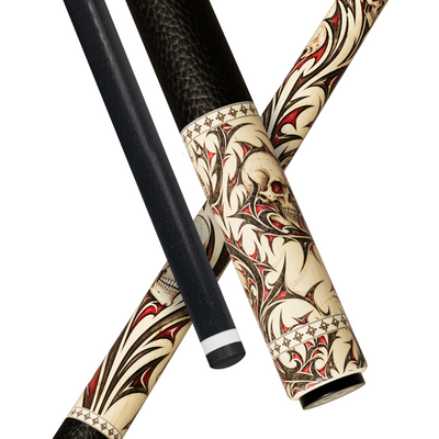 Wowcue Skull Tribal Line Glass Fiber Pool Cue | Ivory Scrimshaw Theme