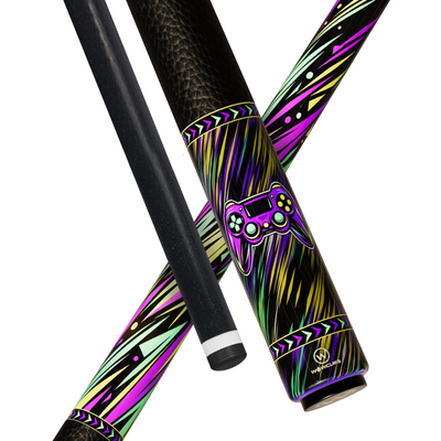 Wowcue Abstract Razor Lines Glass Fiber Pool Cue | Electric Purple and Mint Gamepad Theme