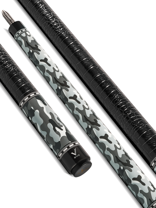 EVO CAMO POOL CUE - GHOST - LEATHER WRAP
