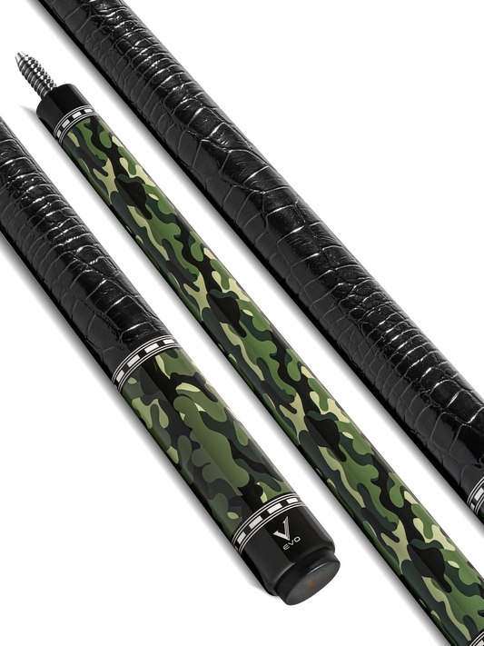 EVO CAMO POOL CUE - VIPER - LEATHER WRAP