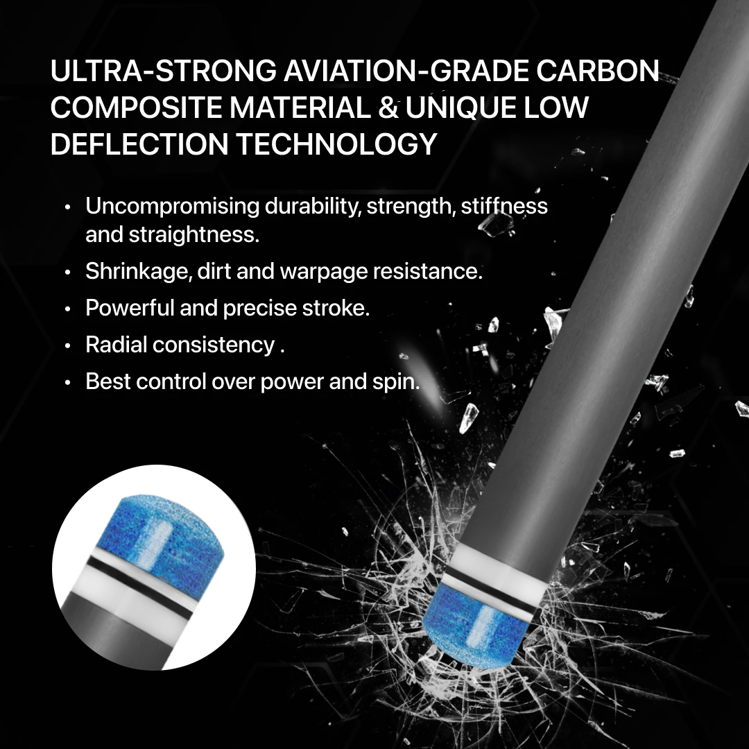 Rhino - 30" / 3/8-10 Carbon Pool Cue Single Shaft