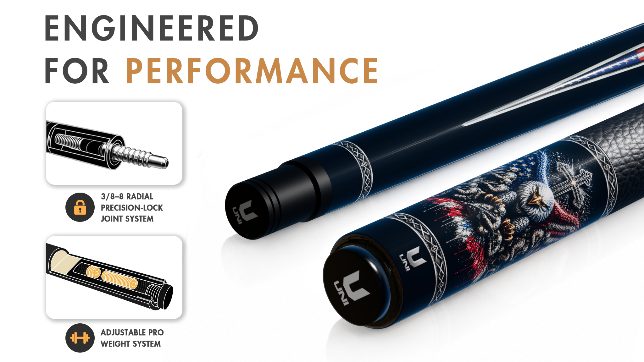 Uni - Soldiers of Faith 250th Independence Carbon Fiber Pool Cue - Detail 1