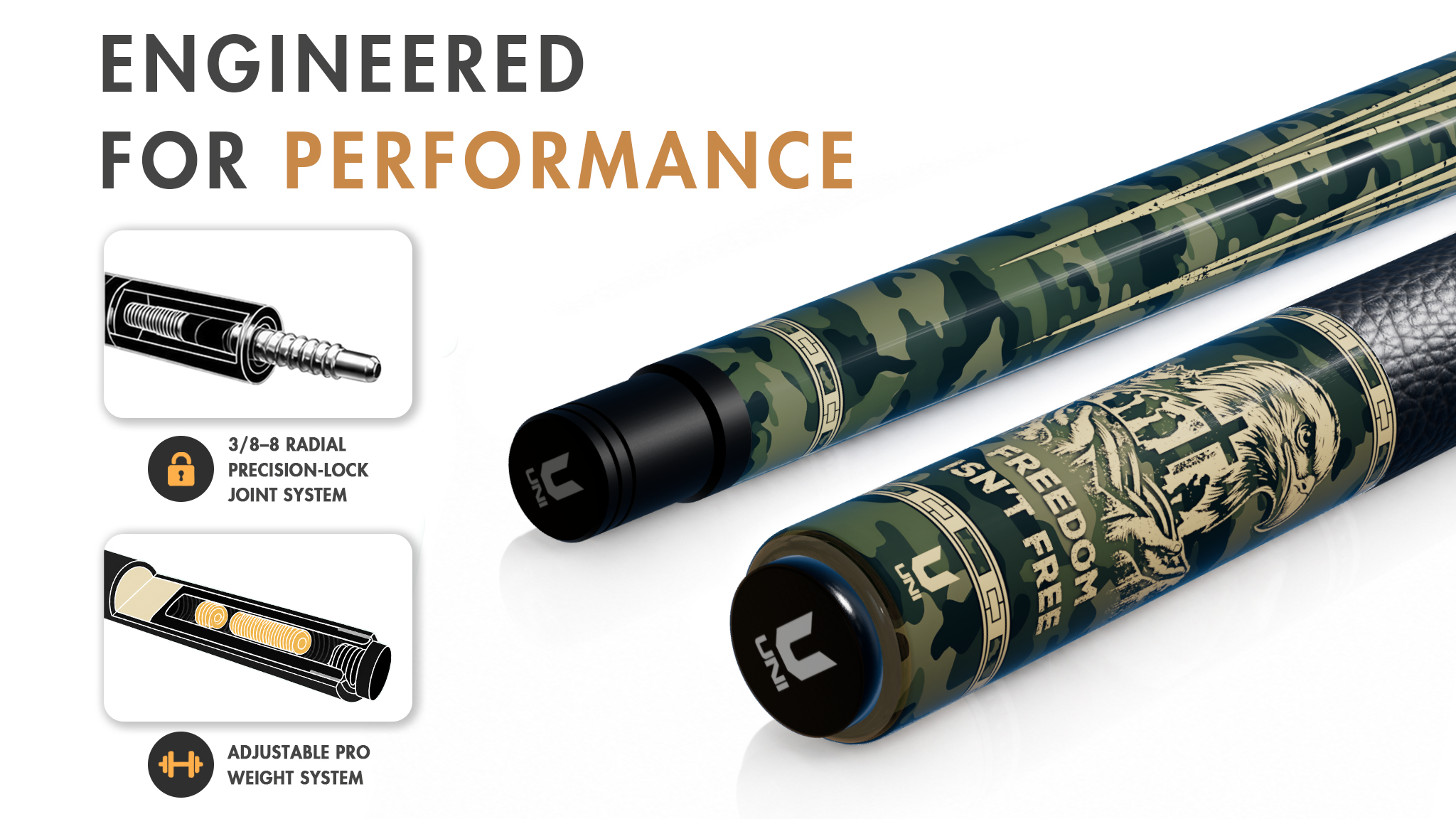 Uni - Soldiers of Faith Freedom Tree Carbon Fiber Pool Cue | 4th of July - Detail 1
