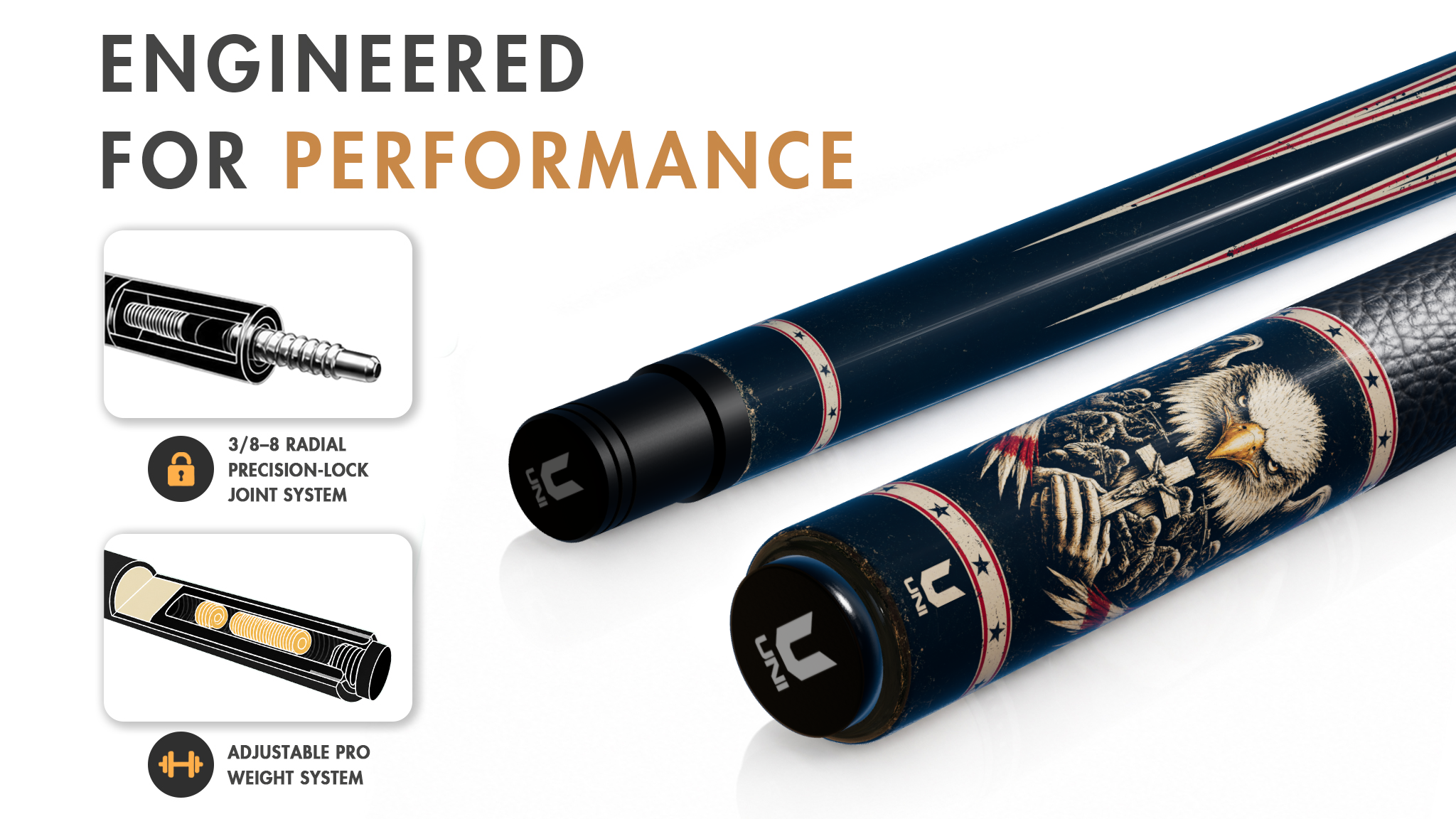Uni - Patriotic Eagle 250th Carbon Fiber Pool Cue | USA 250th Anniversary - Detail 1