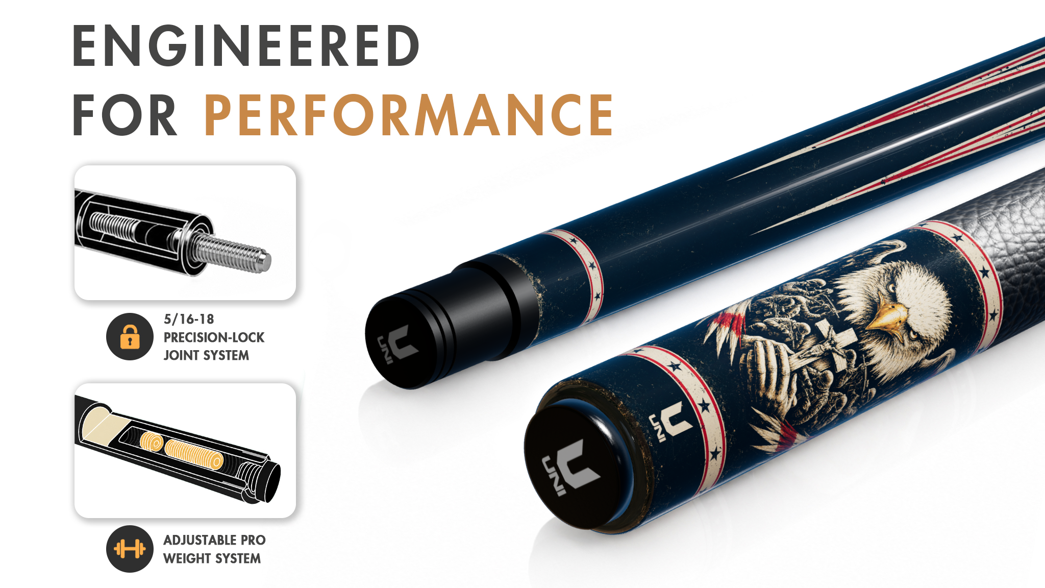 Uni - Patriotic Eagle 250th Carbon Fiber Pool Cue | USA 250th Anniversary - Detail 1