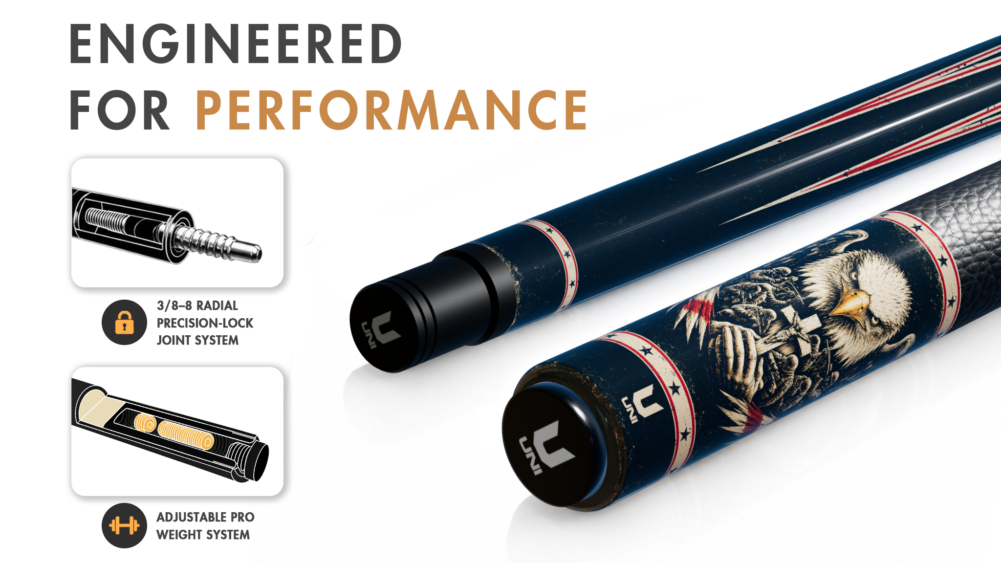 Uni - Patriotic Eagle 250th Carbon Fiber Pool Cue | USA 250th Anniversary - Detail 1