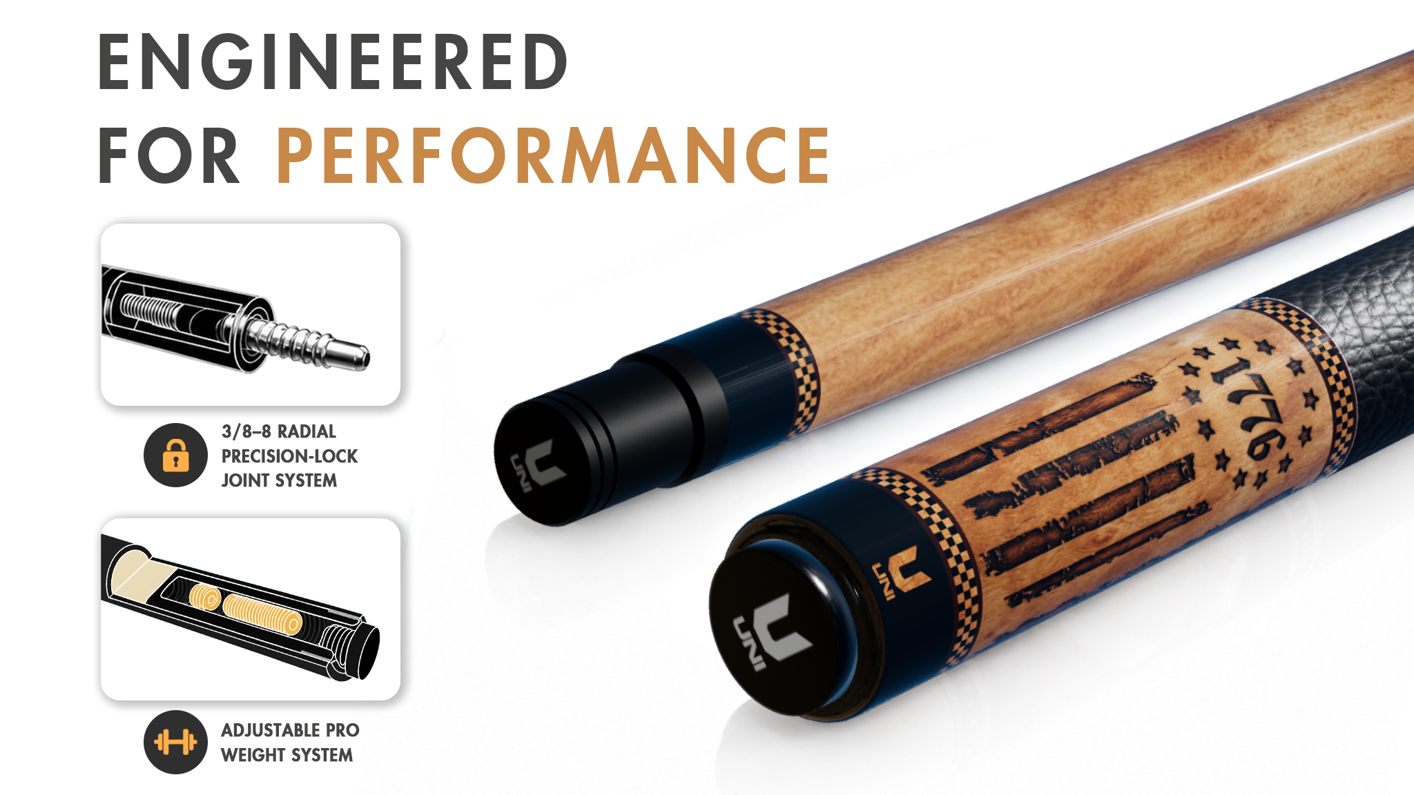 Uni - We the People Declaration Carbon Fiber Pool Cue | 4th of July - Detail 1