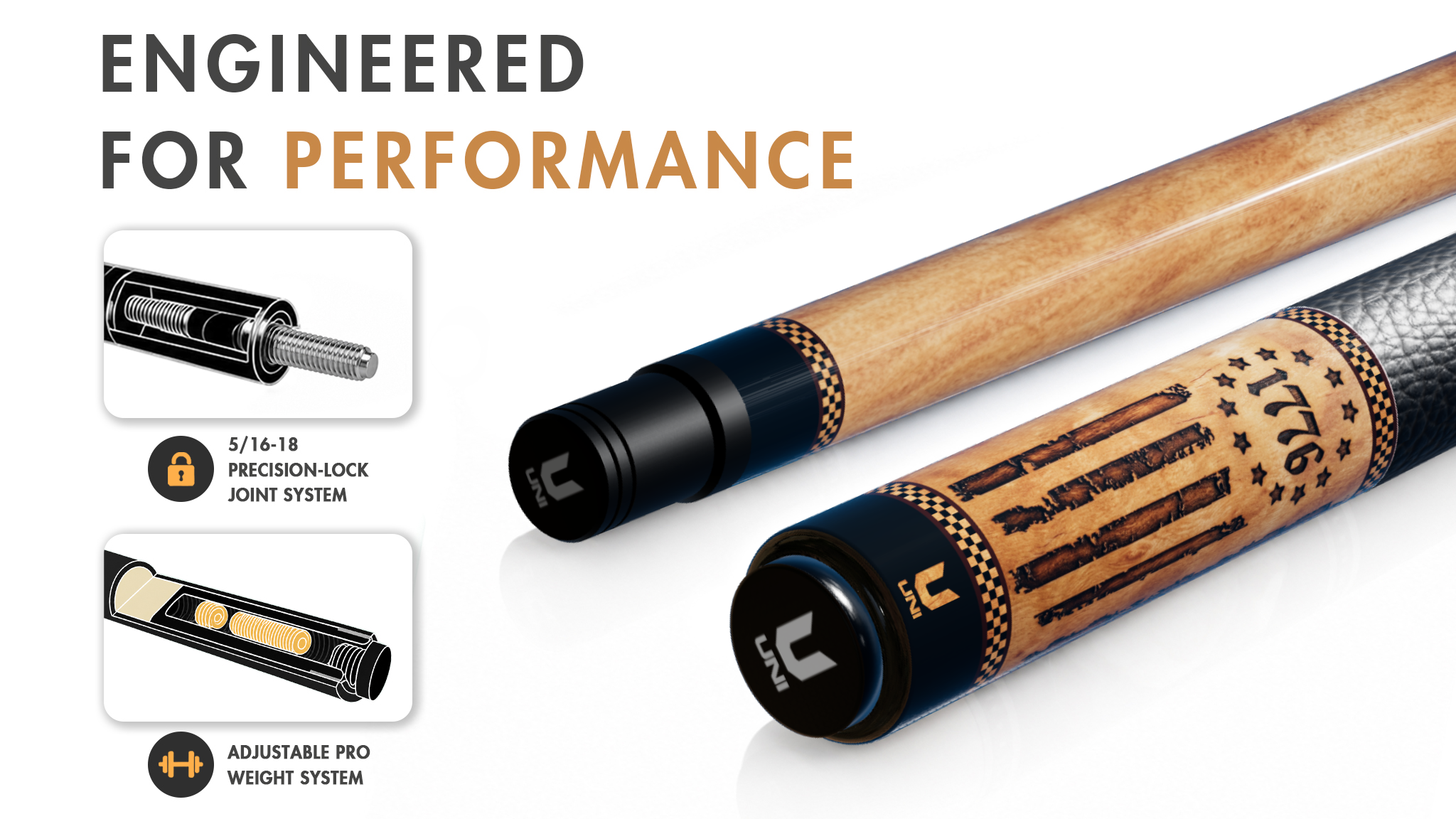 Uni - We the People Declaration Carbon Fiber Pool Cue | 4th of July - Detail 1