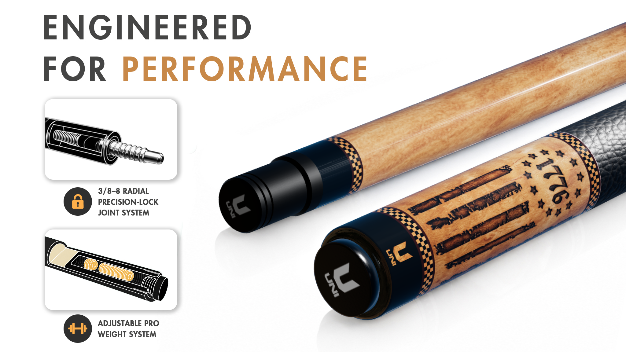 Uni - We the People Declaration Carbon Fiber Pool Cue | 4th of July - Detail 1