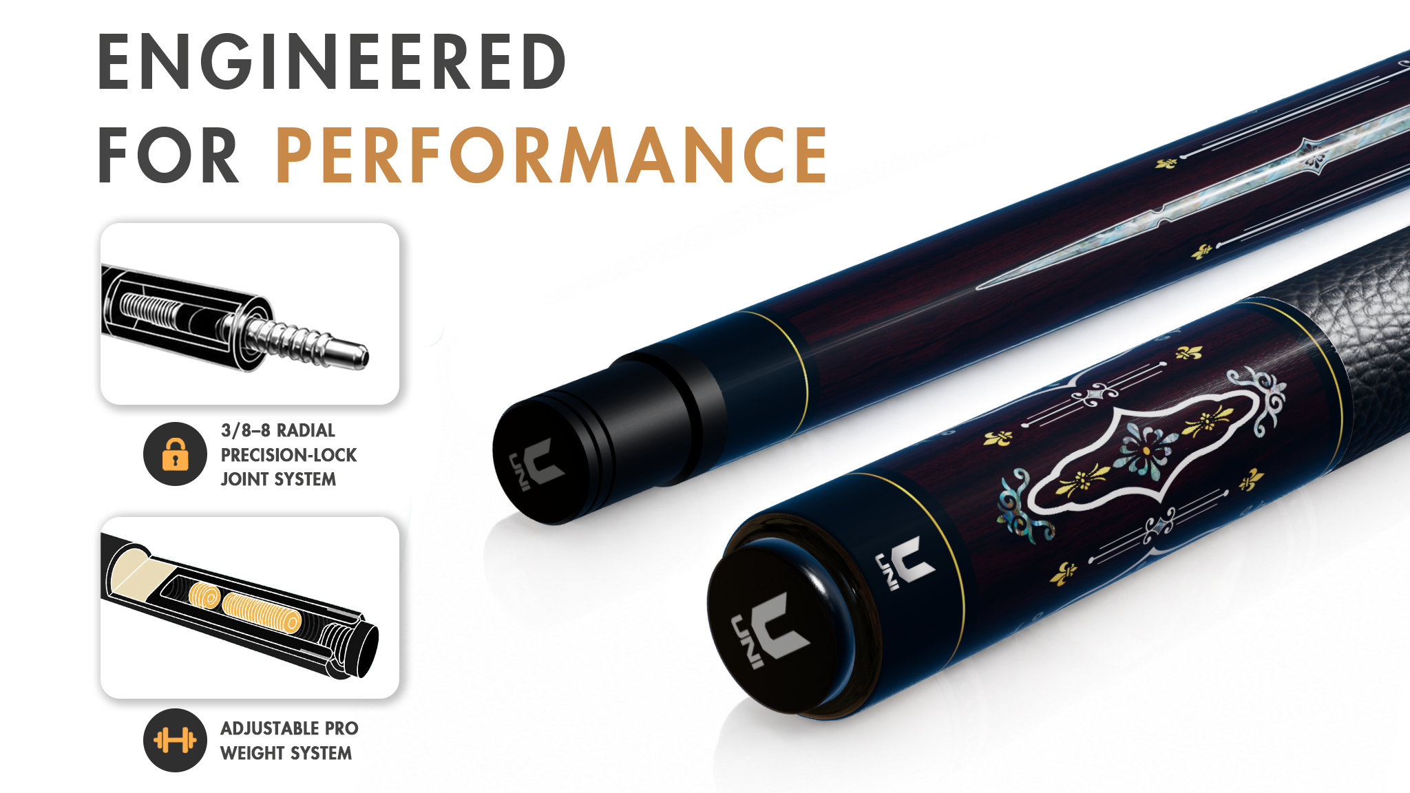 Uni Echoes of Versailles Carbon Fiber Pool Cue | Baroque Elegance - Detail 1