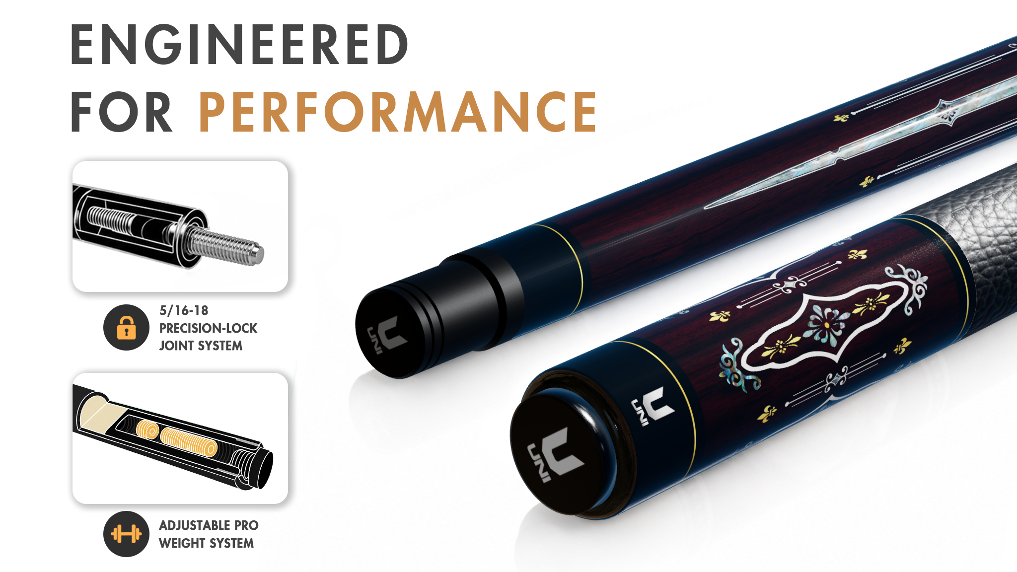 Uni Echoes of Versailles Carbon Fiber Pool Cue | Baroque Elegance - Detail 1