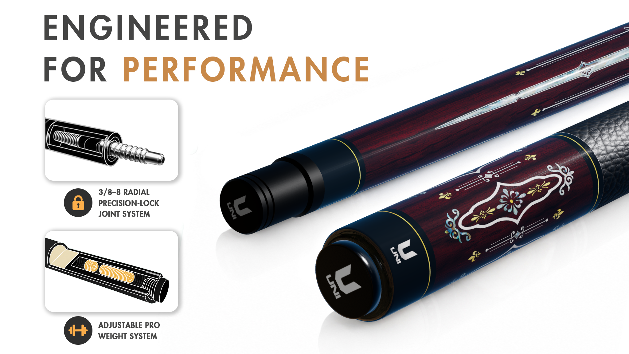Uni Echoes of Versailles Carbon Fiber Pool Cue | Baroque Elegance - Detail 1