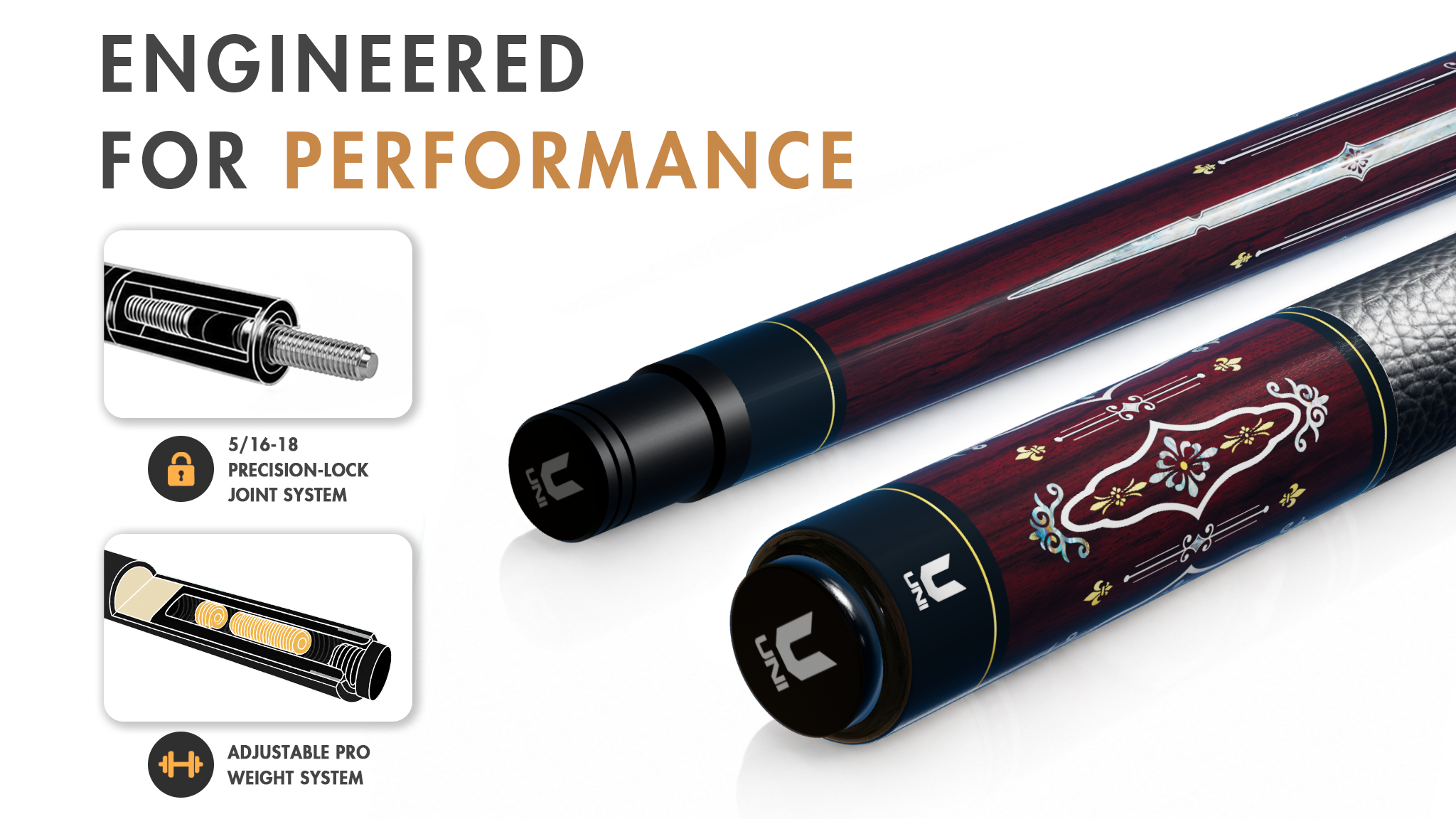 Uni Echoes of Versailles Carbon Fiber Pool Cue | Baroque Elegance - Detail 1