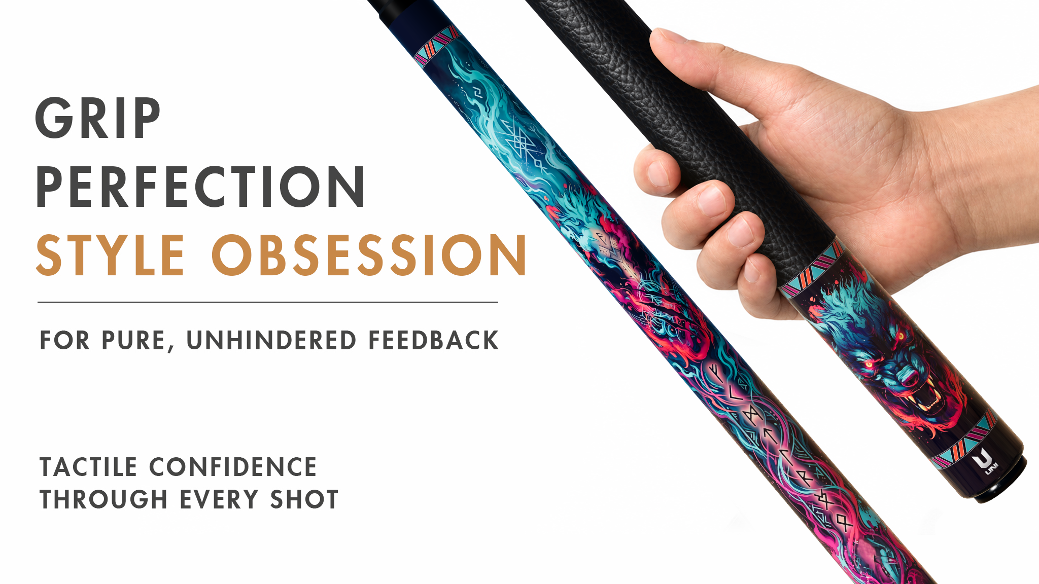 Uni Neon Wolf Carbon Fiber Pool Cue | Wolf Graphic - Detail 2