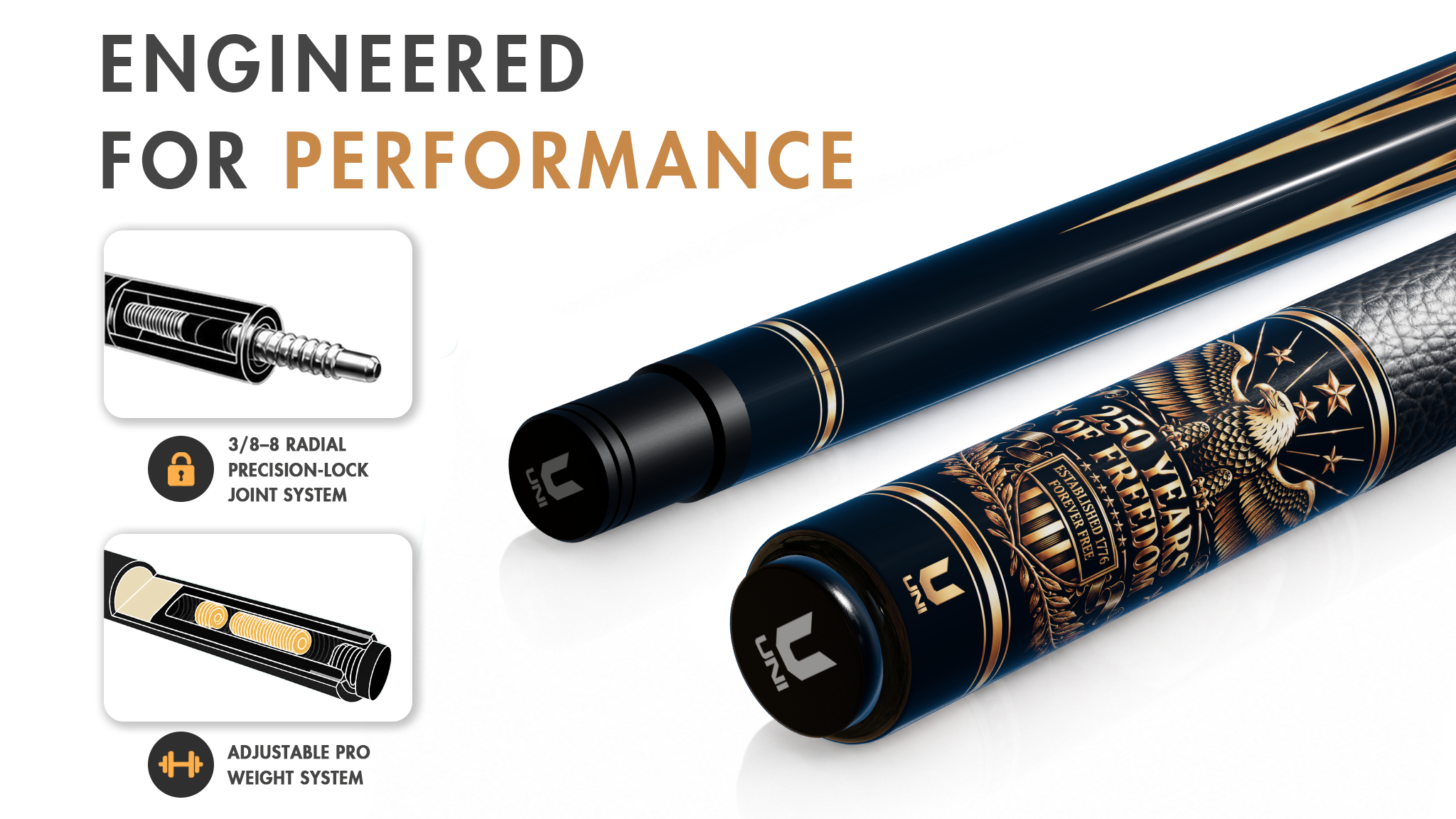 Uni American Freedom Carbon Fiber Pool Cue | Eagle Stars - Detail 1