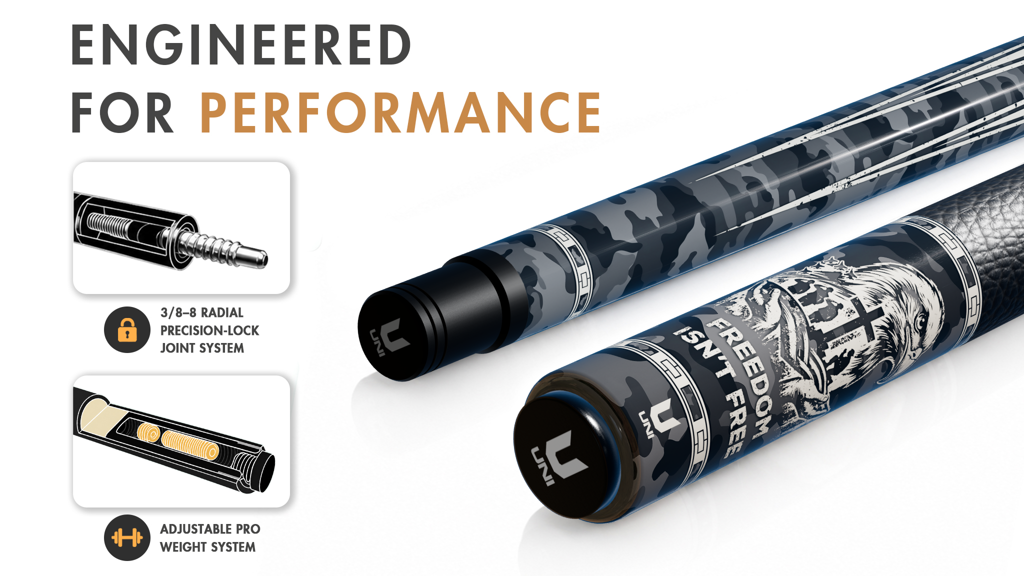 Uni Grey Camo Freedom Carbon Fiber Pool Cue | 4th of July - Detail 1
