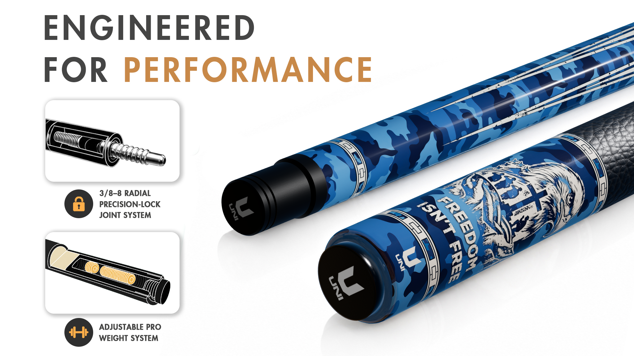Uni Blue Camo Eagle Carbon Fiber Pool Cue | 4th of July - Detail 1