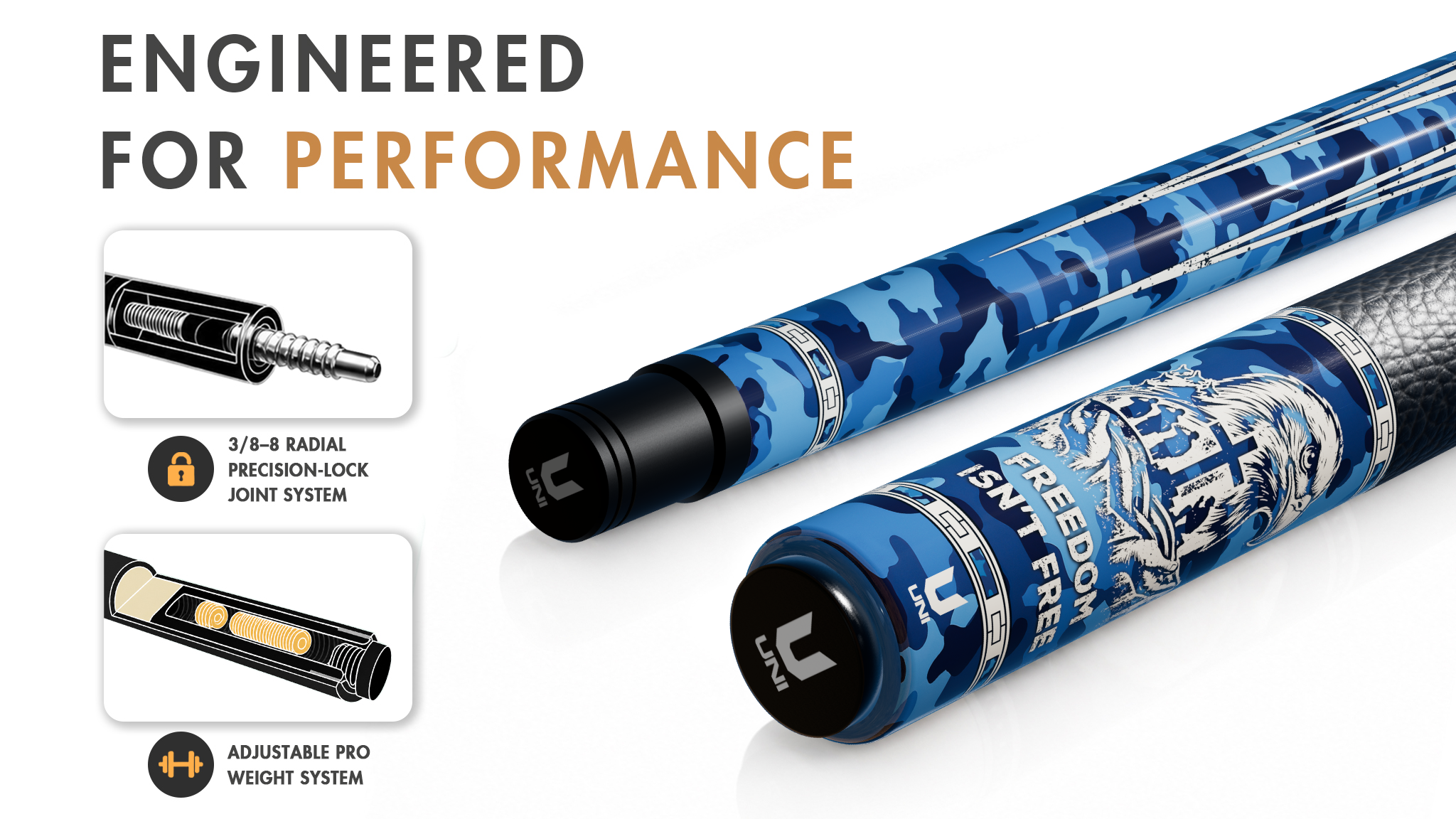 Uni Blue Camo Eagle Carbon Fiber Pool Cue | 4th of July - Detail 1