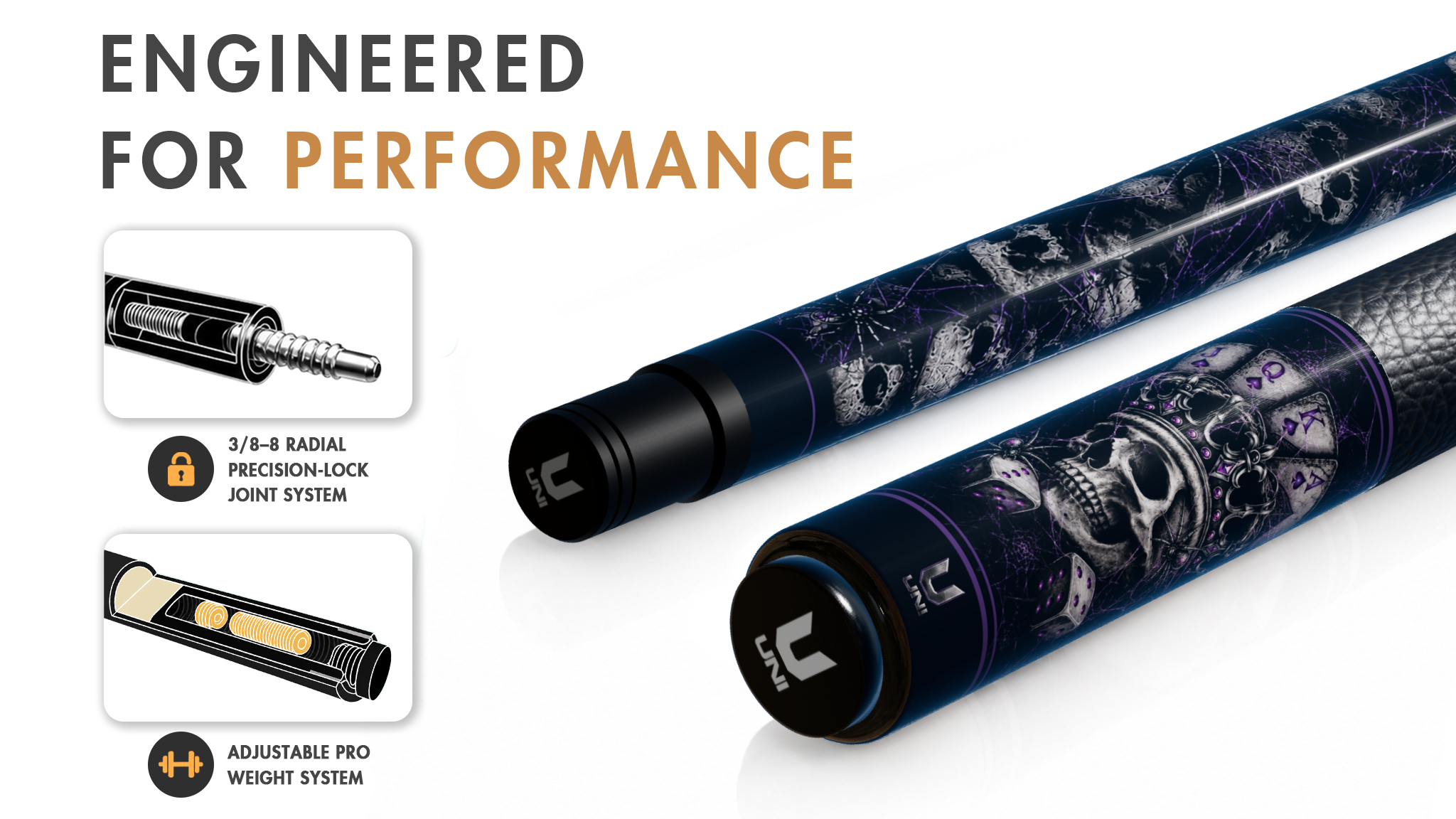 Uni Skull Spider Carbon Fiber Pool Cue | Spider Skull - Detail 1