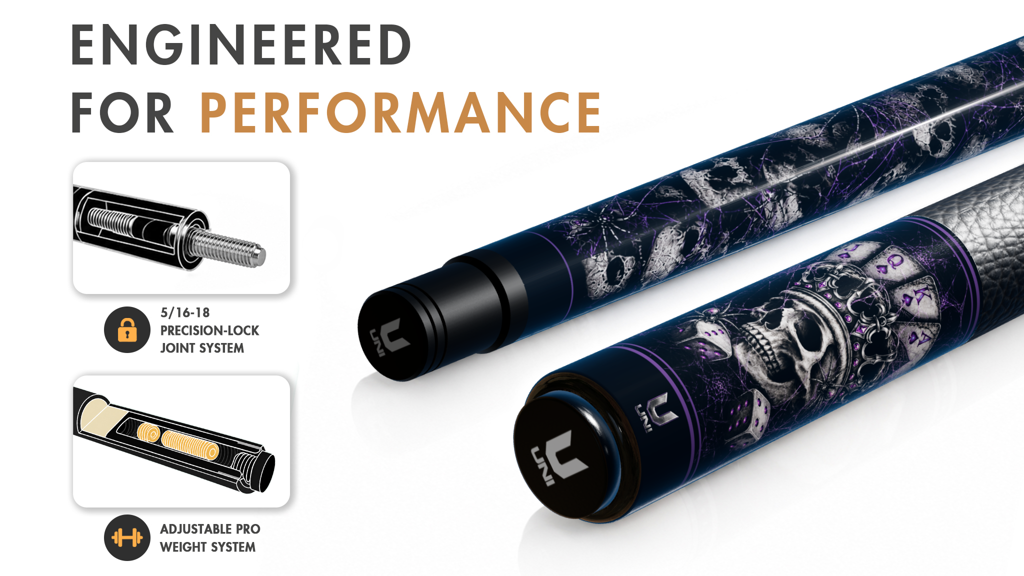 Uni Skull Spider Carbon Fiber Pool Cue | Spider Skull - Detail 1