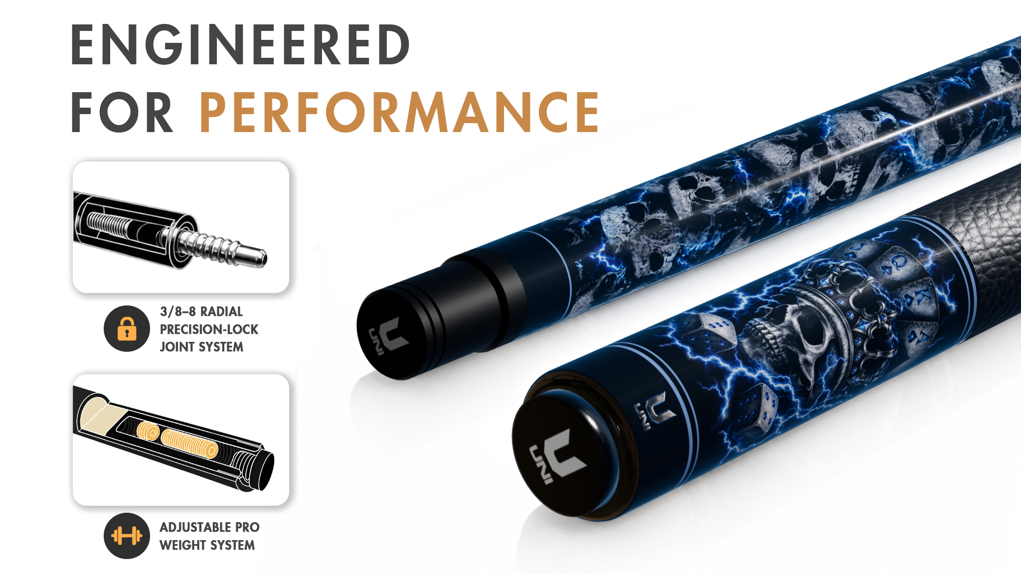Uni Thunder Skull Carbon Fiber Pool Cue - Detail 1
