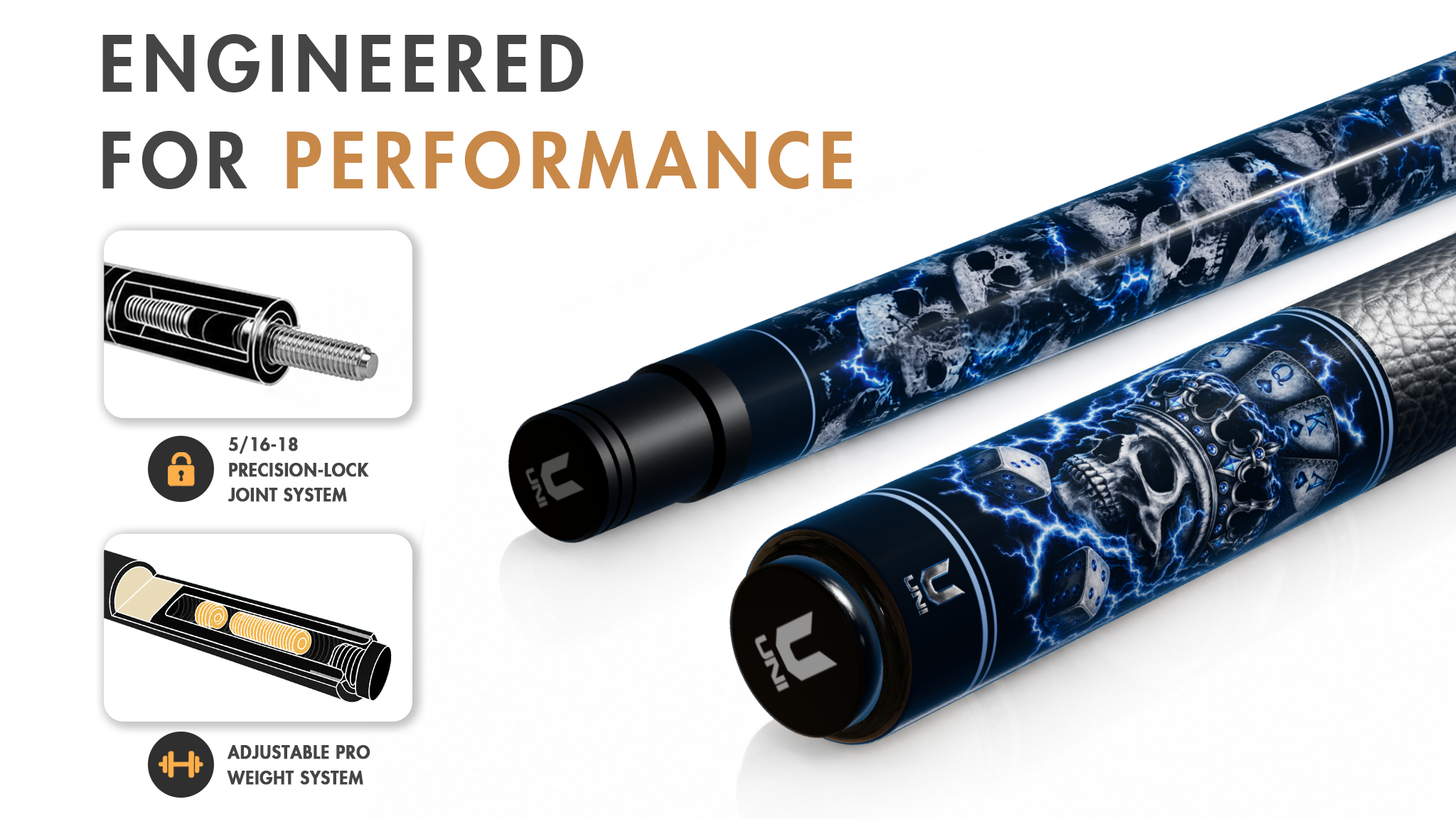 Uni Thunder Skull Carbon Fiber Pool Cue - Detail 1