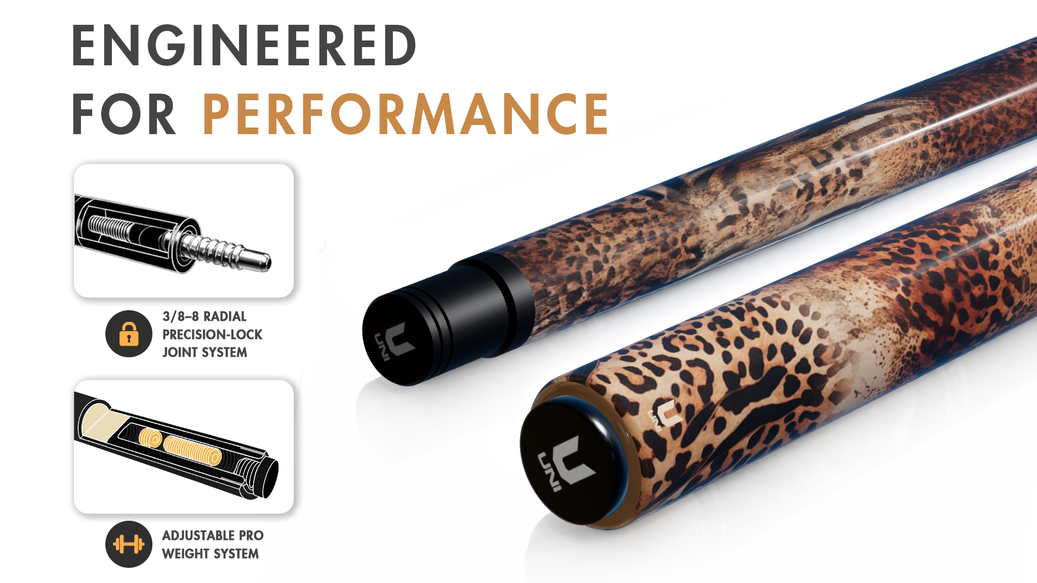 Leopard Print Carbon Fiber Pool Cue - Detail 1