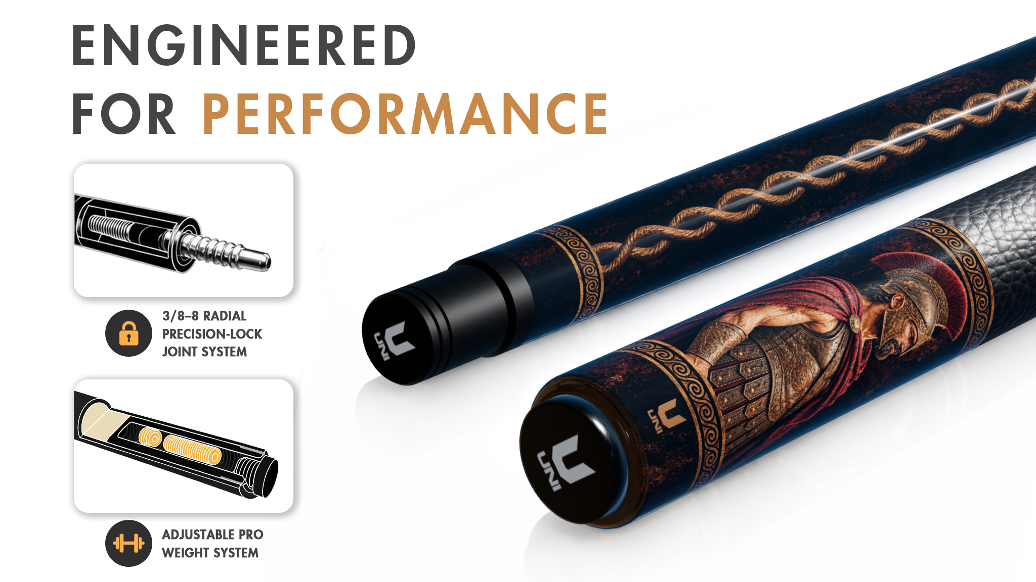 Uni Spartan Warrior Carbon Fiber Pool Cue | Greek Mythology - Detail 1