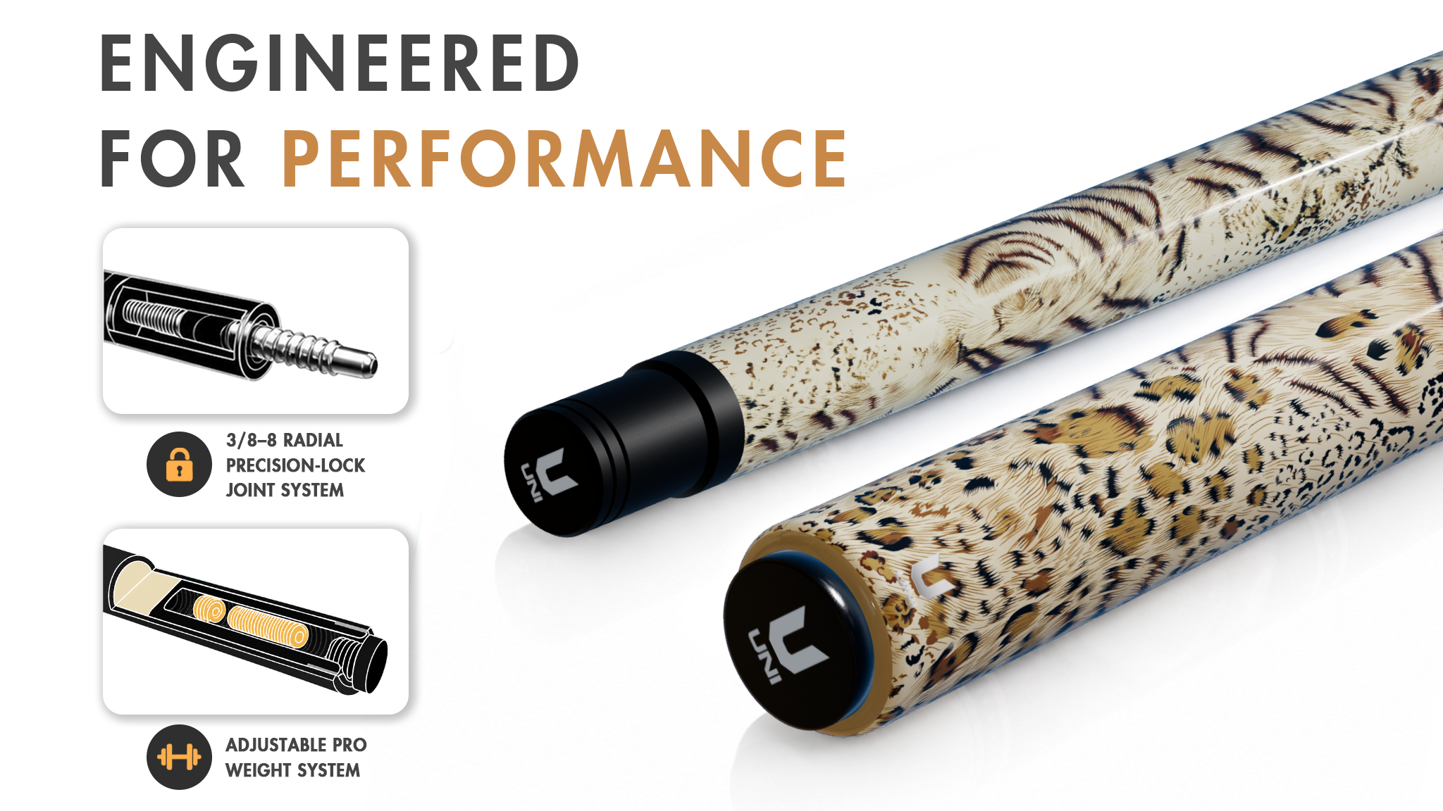 Uni Leopard Print Carbon Fiber Pool Cue | Animal Print - Detail 1