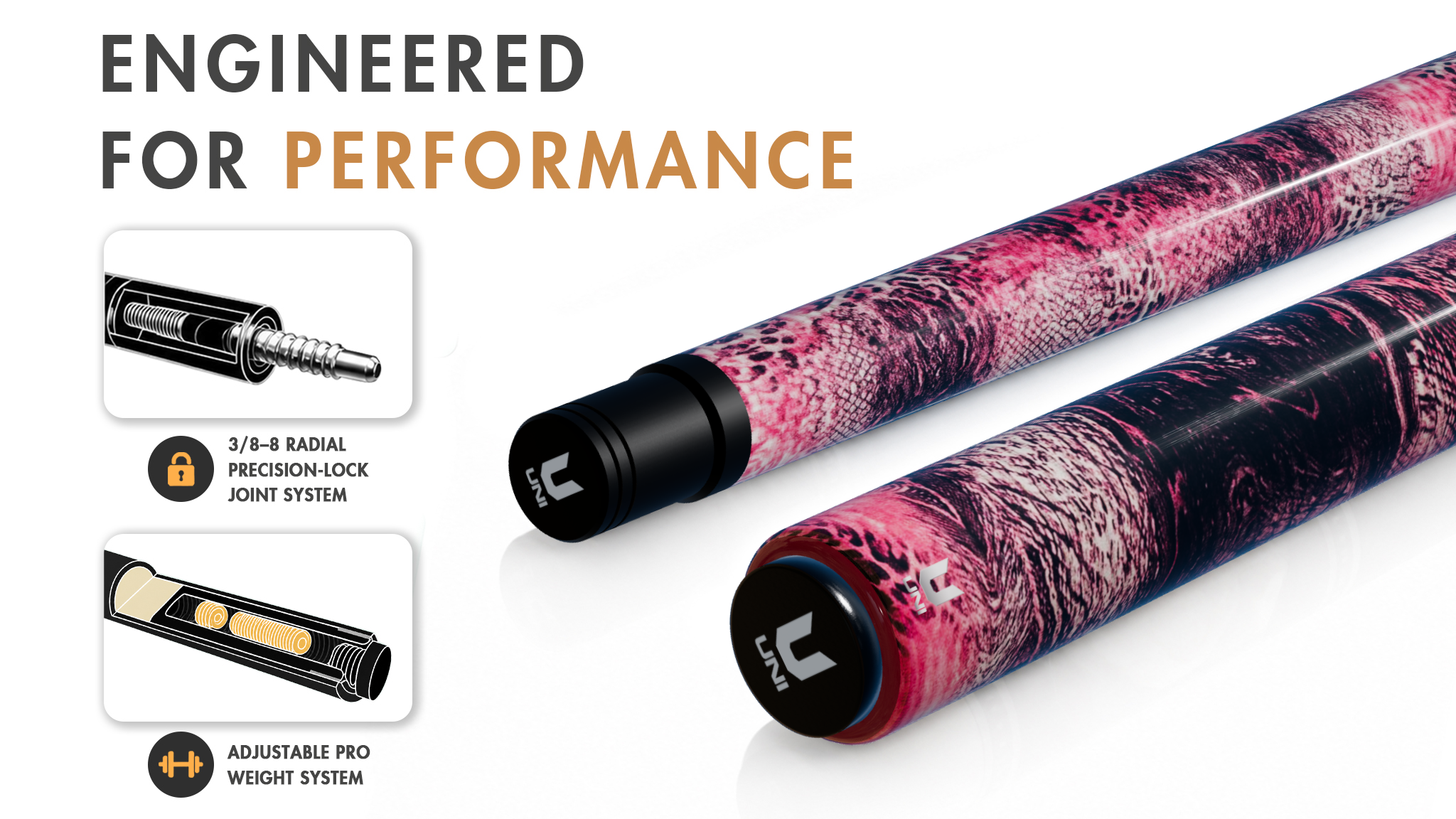 Uni Pink Leopard Print Carbon Fiber Pool Cue | Animal Print - Detail 1