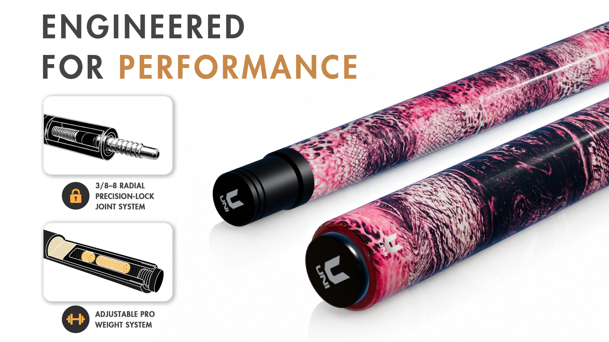 Uni Pink Leopard Print Carbon Fiber Pool Cue | Animal Print - Detail 1
