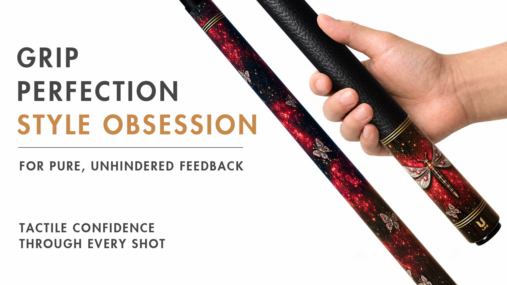 Uni Dragonfly Glitter Carbon Fiber Pool Cue | Nature's Radiance - Detail 2