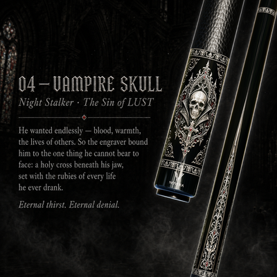 Novera Vampire Skull & Cross Carbon Fiber Pool Cue | Gothic Skull