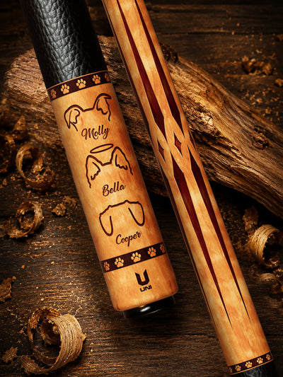 Uni Dog Woodcut Carbon Fiber Pool Cue | Pet Line Art