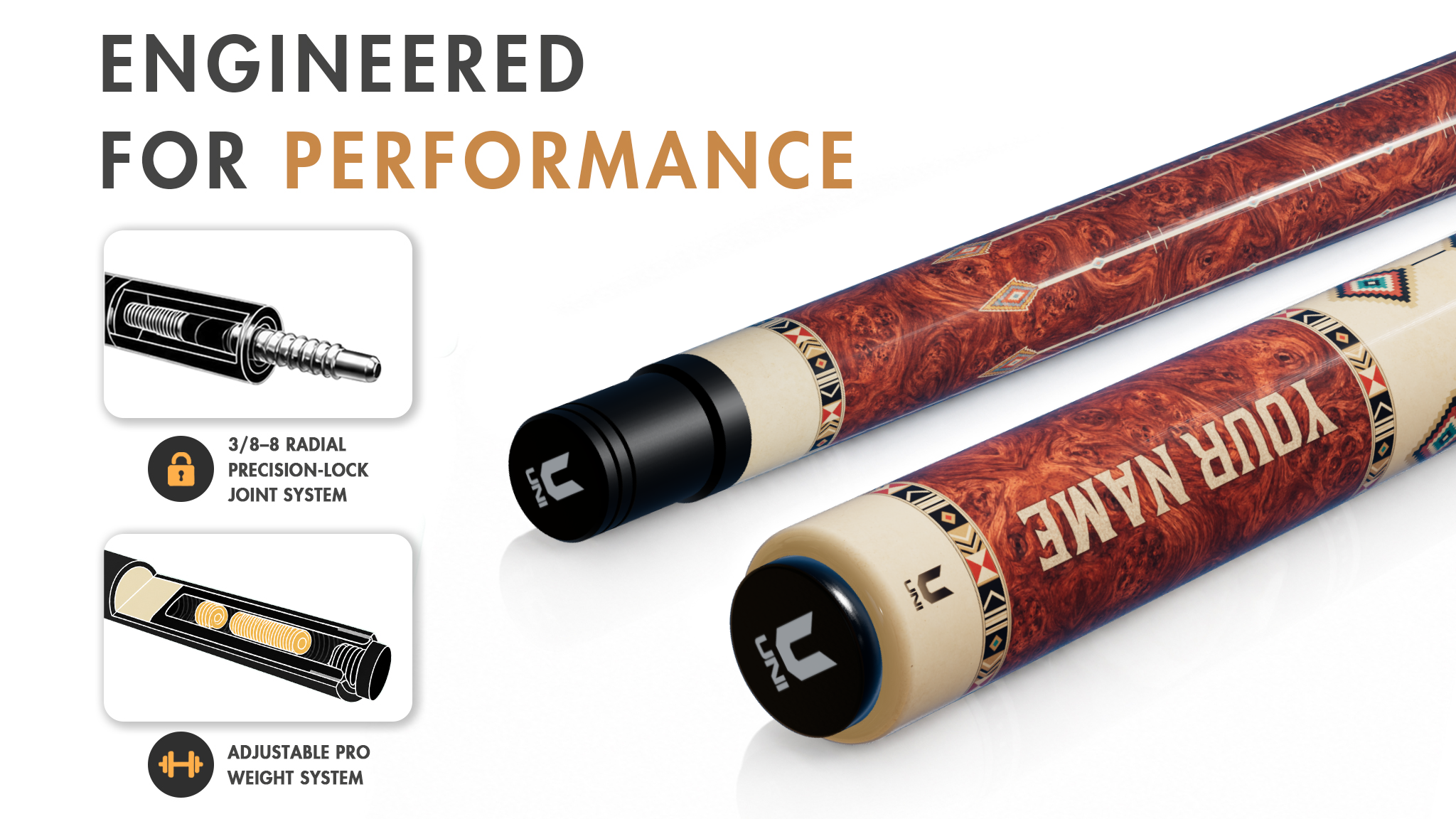 Uni Native American Western Carbon Fiber Pool Cue | Tribal Arrow Art - Detail 1