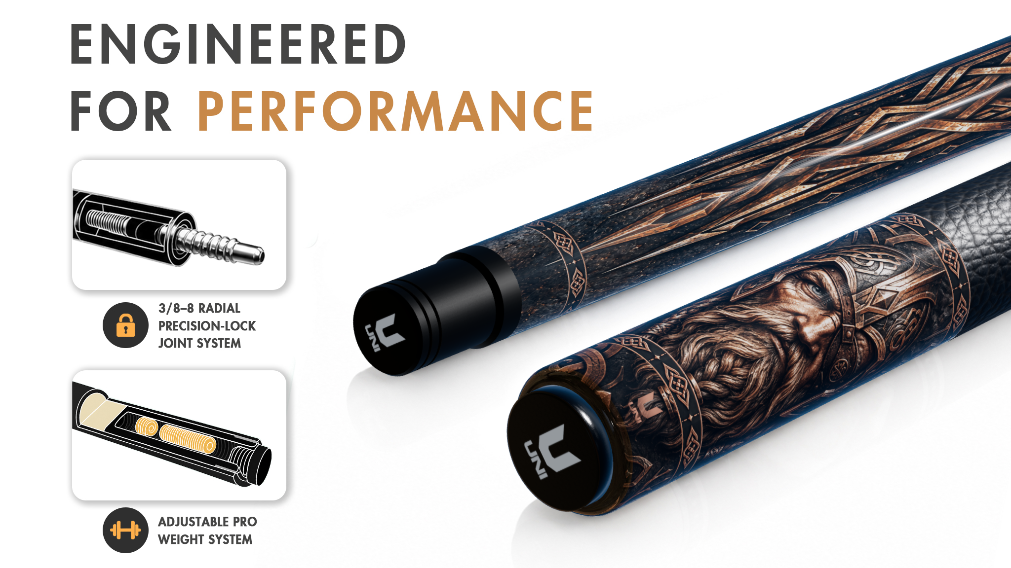 Uni Odin’s Wrath Carbon Fiber Pool Cue | Norse Mythology - Detail 1