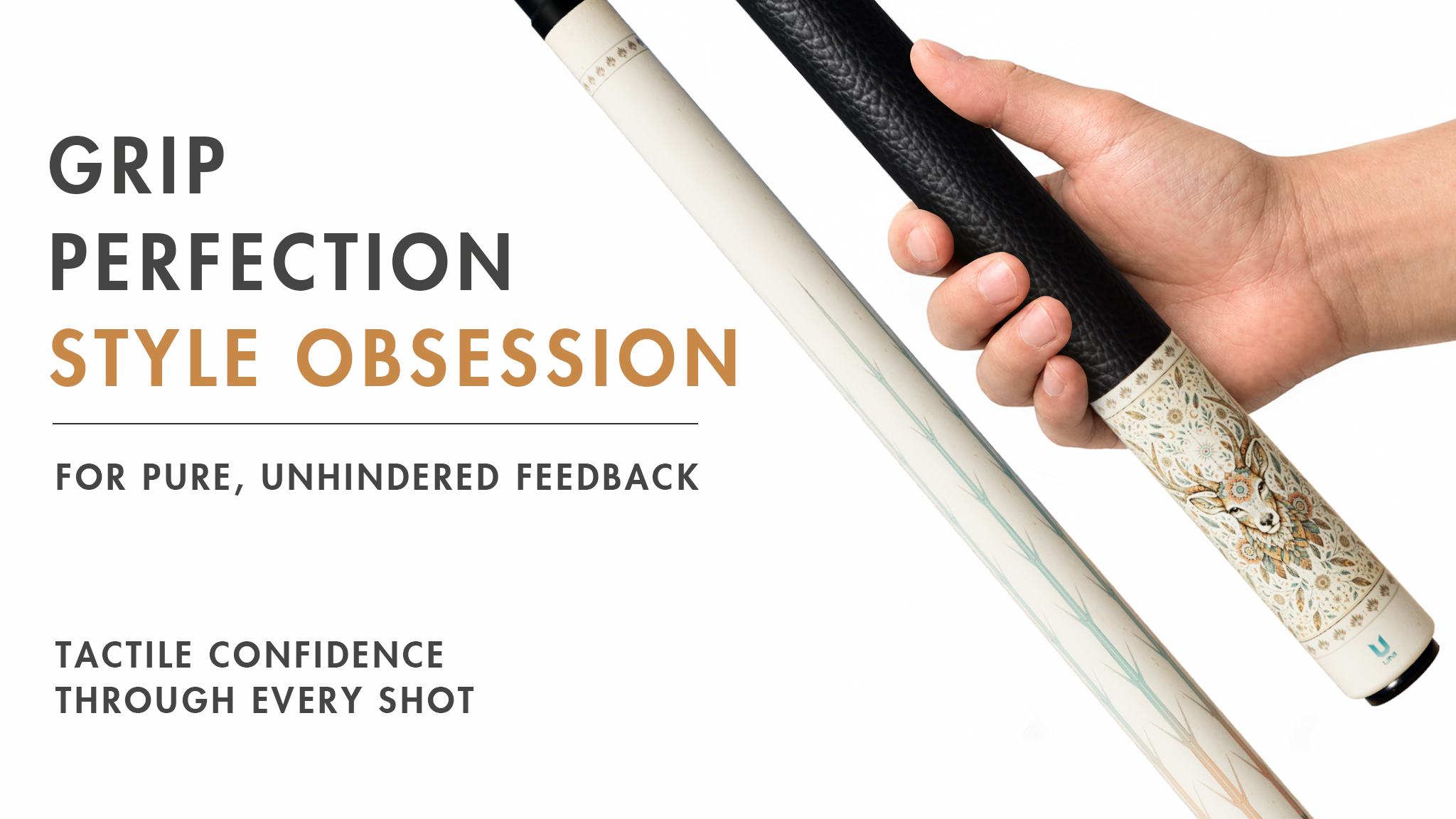 Uni Boho Deer Carbon Fiber Pool Cue | Mystic Antler Mandala Design - Detail 2