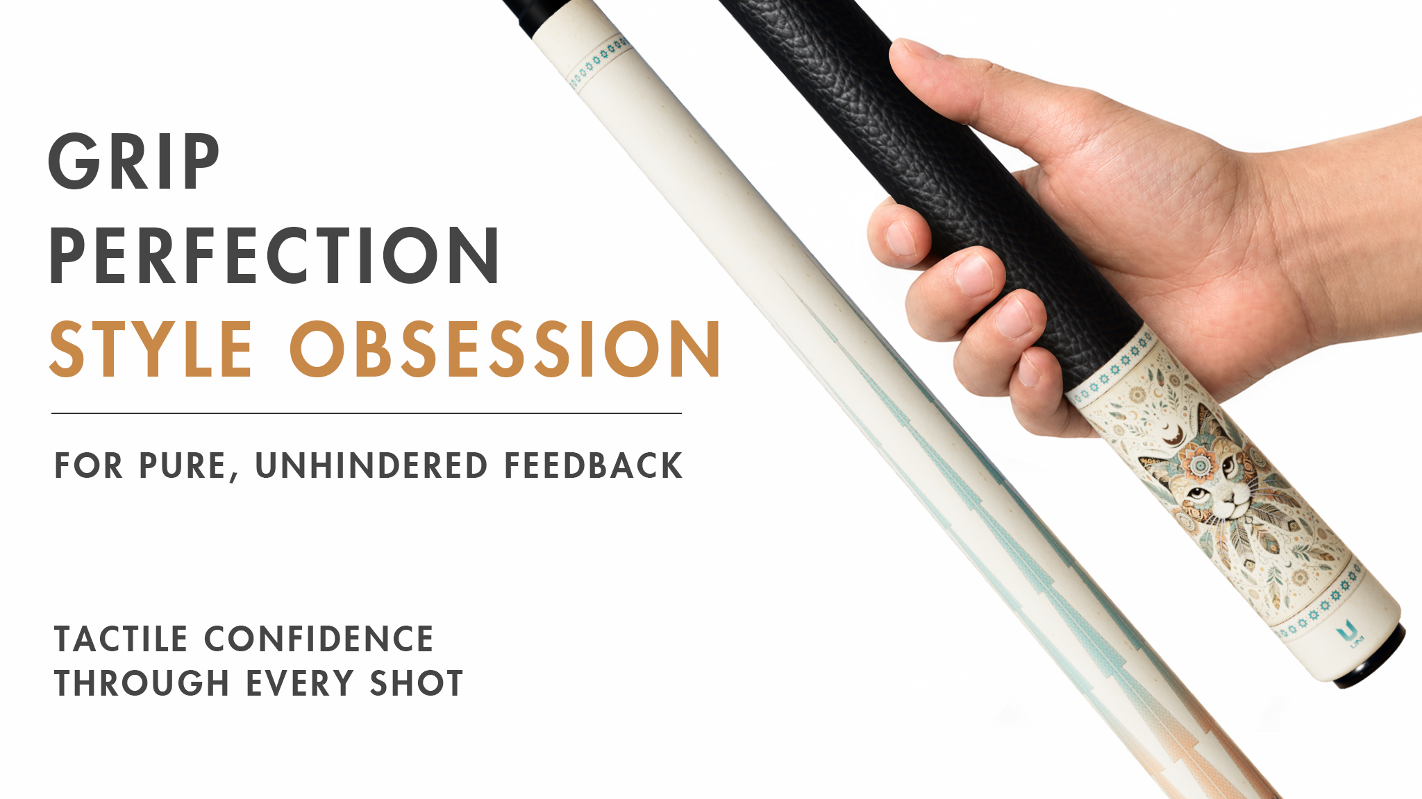Uni Boho Cat Carbon Fiber Pool Cue | Bohemian Mandala Turquoise - Detail 2