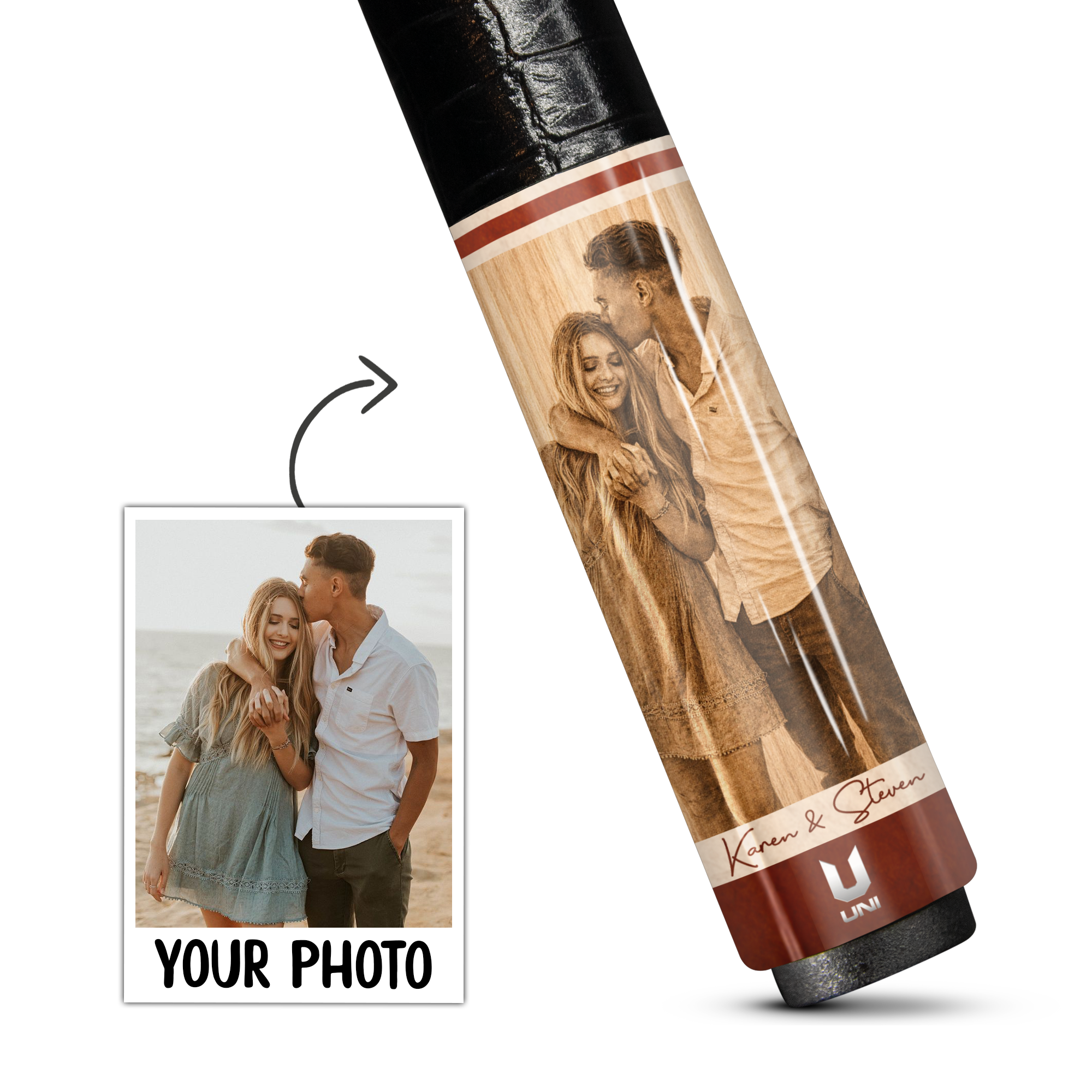 Couple Memory Custom Pool Cue – Your Photo on Carbon Fiber Cue